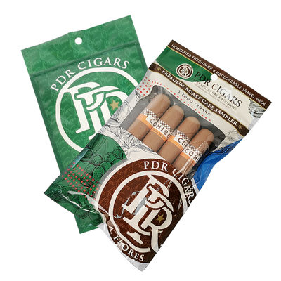 Túi đóng gói bằng nhựa có khóa kéo ba mặt niêm phong bằng lá bạc có thể tái niêm phong tùy chỉnh, có cửa sổ trong suốt, giữ ẩm cho xì gà lá tự nhiên