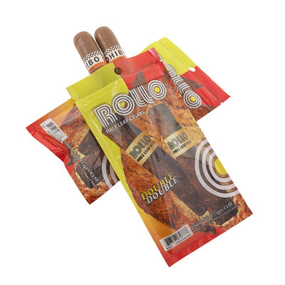 Custom Resealable Foil Ziplock Three Side Seal Plastic Packaging Bag Natural Leaf Cigar Wraps Moisturizing With Clear Window