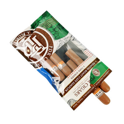 Túi đóng gói bằng nhựa có khóa kéo ba mặt niêm phong bằng lá bạc có thể tái niêm phong tùy chỉnh, có cửa sổ trong suốt, giữ ẩm cho xì gà lá tự nhiên