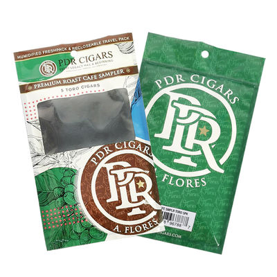 Túi đóng gói bằng nhựa có khóa kéo ba mặt niêm phong bằng lá bạc có thể tái niêm phong tùy chỉnh, có cửa sổ trong suốt, giữ ẩm cho xì gà lá tự nhiên