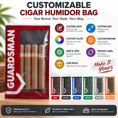Large size cigar bags custom designed from food grade TPU and PE materials ideal for secure cigar packaging solutions