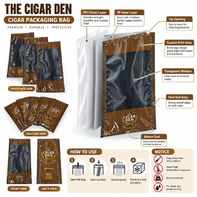 5 Túi Giữ Ẩm Xì Gà Chống Rách Chống Thủng Bằng Nhựa Có Khóa Kéo Lý Tưởng Để Giữ Ẩm Và Bảo Quản Xì Gà