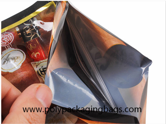 Ba mặt con dấu 0,09mm Túi Ziplock Xì gà có thể uốn lại được Túi giữ ẩm thuốc lá