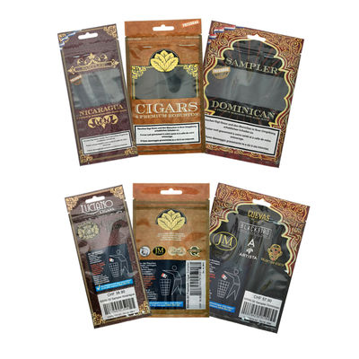 Túi đựng xì gà giữ ẩm sản xuất tại nhà máy với khóa kéo nhựa Mylar, bọc lá chống ẩm để bảo quản thuốc lá